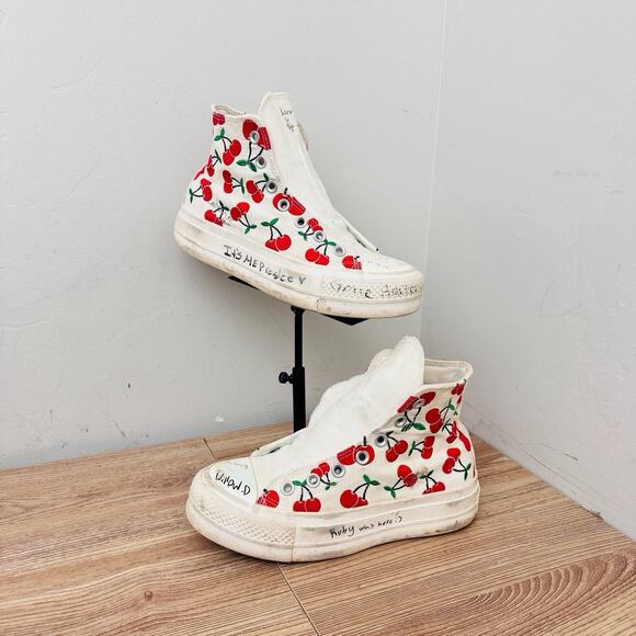 Converse Shoes - Converse High Tip White Cherry Print Sneakers Women’s Size 6